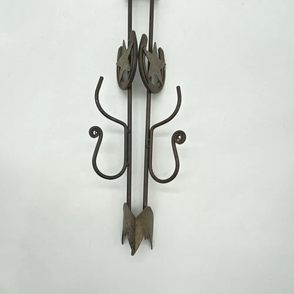 VTG Arrowhead‎ Horseshoe Star Wall Hooks Set 2 Metal Coat Hat Rack Western Ranch